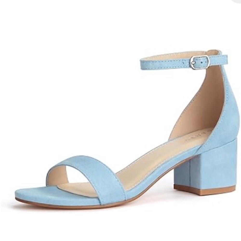 Party Vianna Light Blue Faux Suede Ankle Strap Block Heel Sandals Shoes NIB sz 9